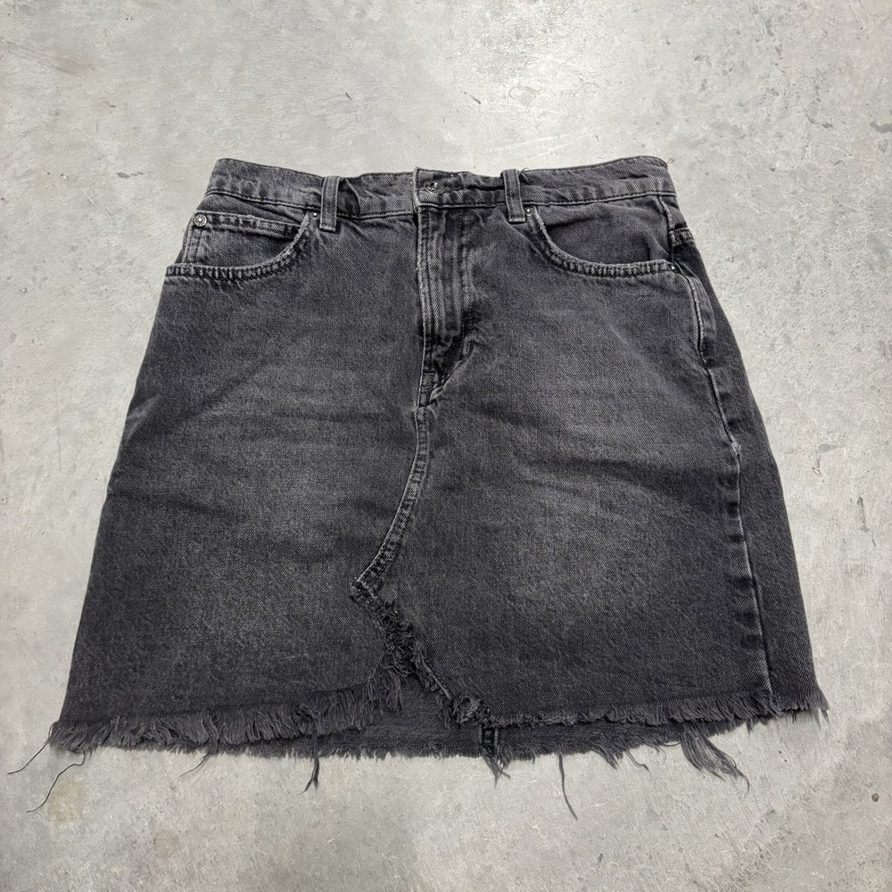 Free People We The Free Hallie Jean Mini Skirt Women's Sz 26 Raw Hem Black Denim